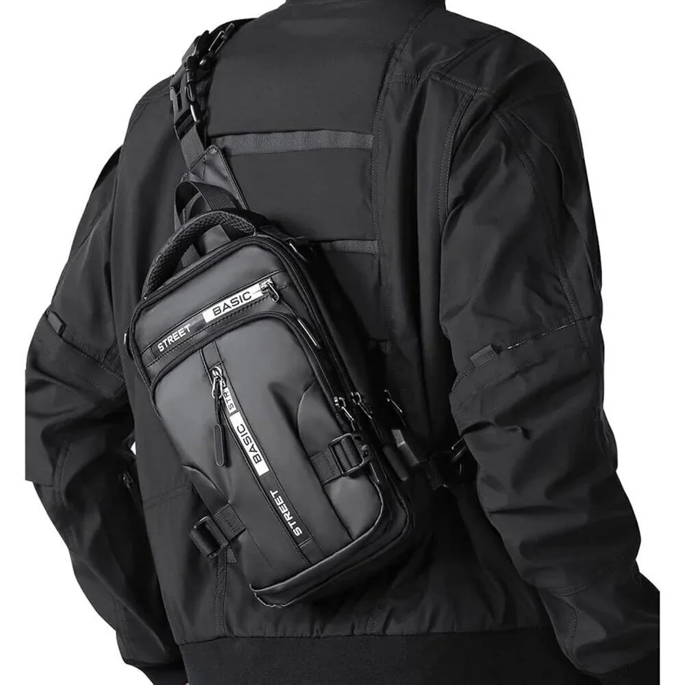 💫 Men Black Strap Motorcycle Sling Hiking Walking Biking Travel Shoulder Bag